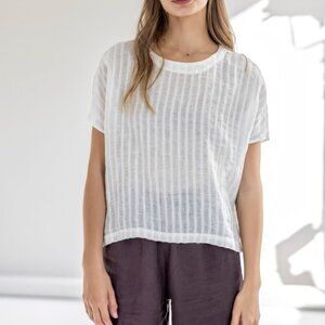 Like New Lightweight Linen Top - Size S, White Stripes